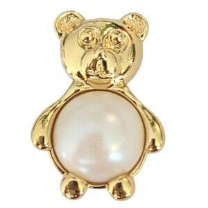 Marvella Gold Tone Faux Pearl Belly Bear Brooch Pin, Signed M760